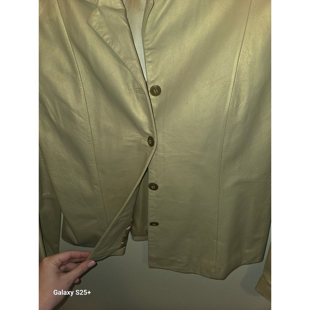 Vintage Champagne Metallic Leather Blazer Jacket Womens Medium INC-40056 Gold - Picture 4 of 5